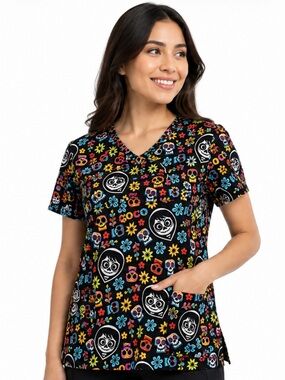 Disney Pixar Coco Scrub Top Nurse Miguel Day of the Dead Large? medical uniform
